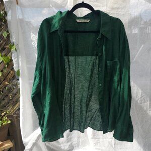 Green Linen Button Up